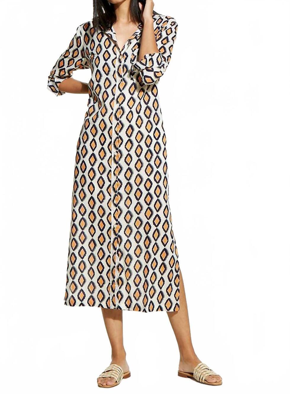 NEW NIC + ZOE button front dress in orange multi